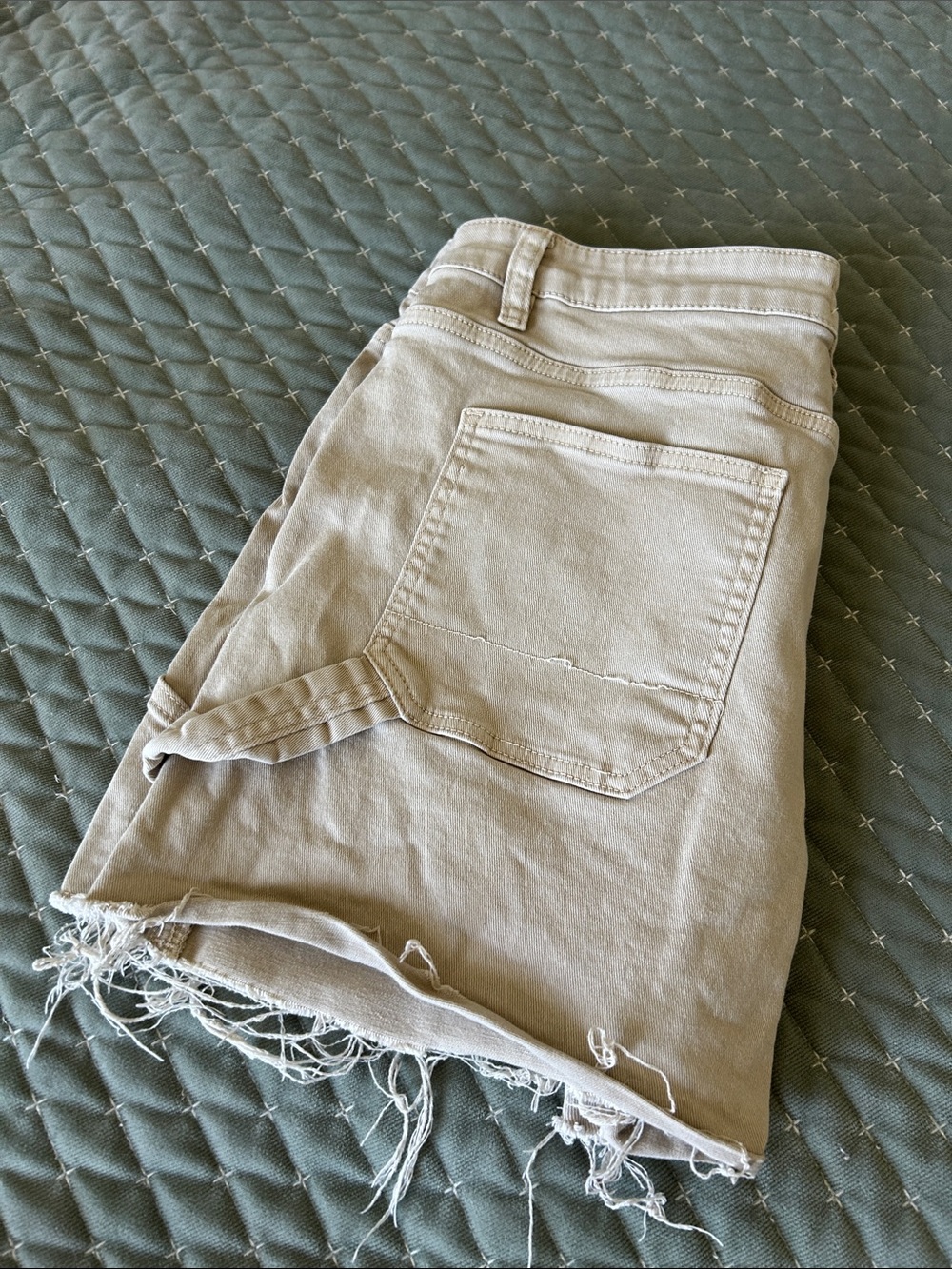 bohme Frayed-Hem Utility Jean Shorts in Beige - Picture 9 of 9